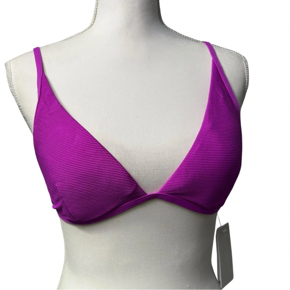 L*SPACE MILLIE ribbed bikini swim top style RHMET20 size L purple/Fuchsia NWT